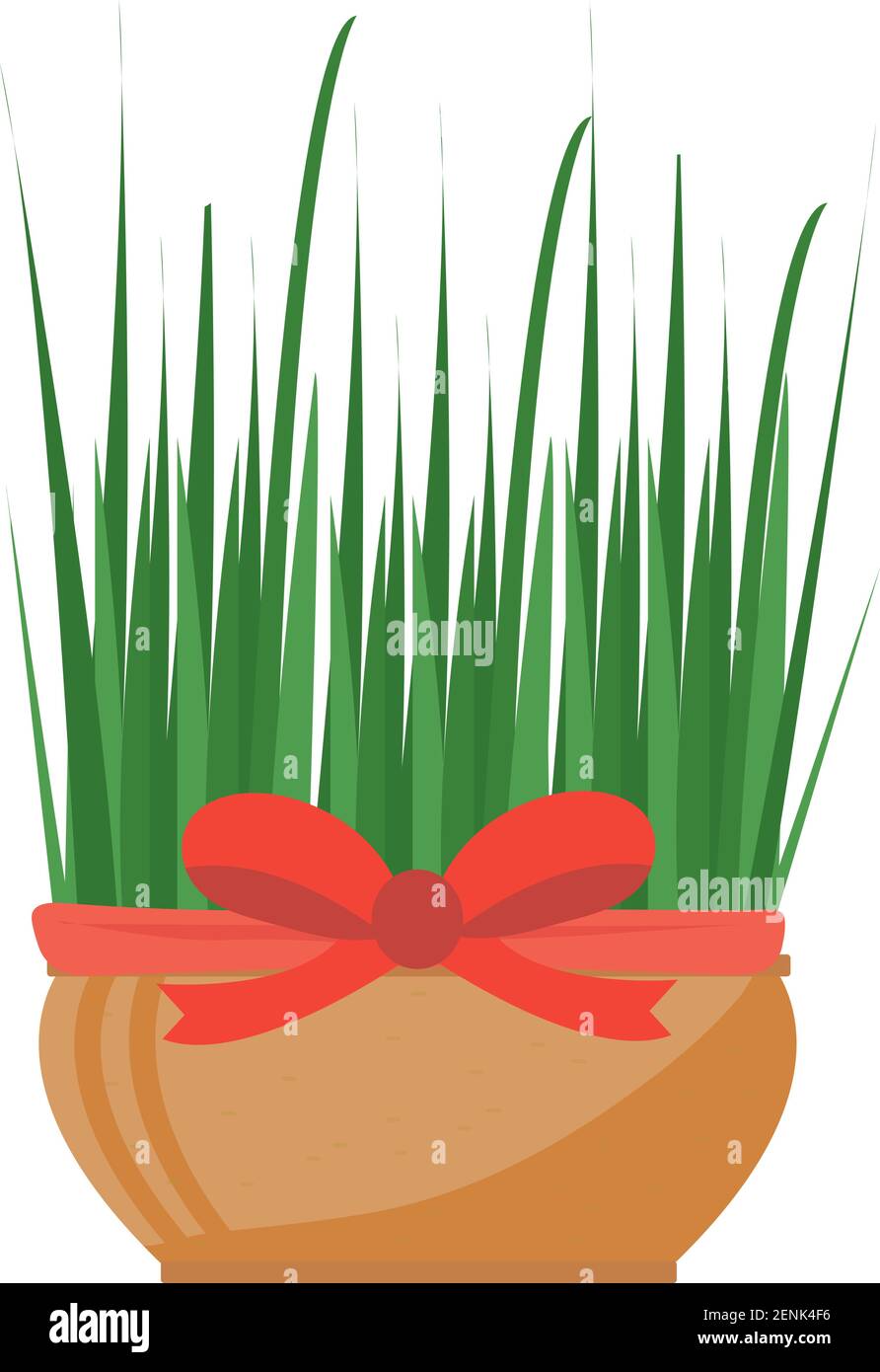 Wheat sprouts for nowruz icon. Herb in a pot. Vector illustration Stock Vector