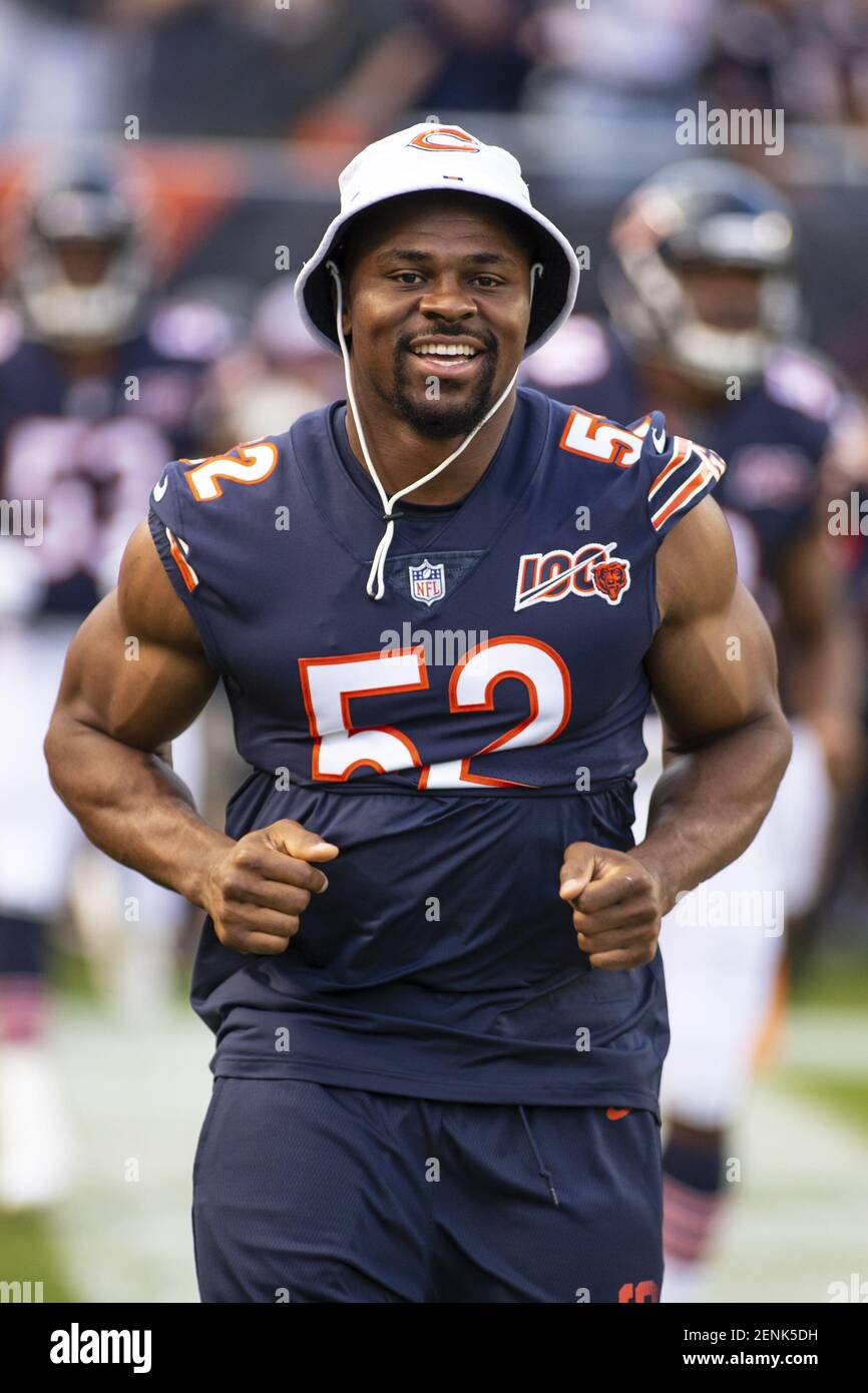 August 29, 2019: Chicago, Illinois, U.S. - Bears #52 Khalil Mack warms up  the NFL Preseason Game between the Tennessee Titans and Chicago Bears at  Soldier Field in Chicago, IL. Photographer: Mike