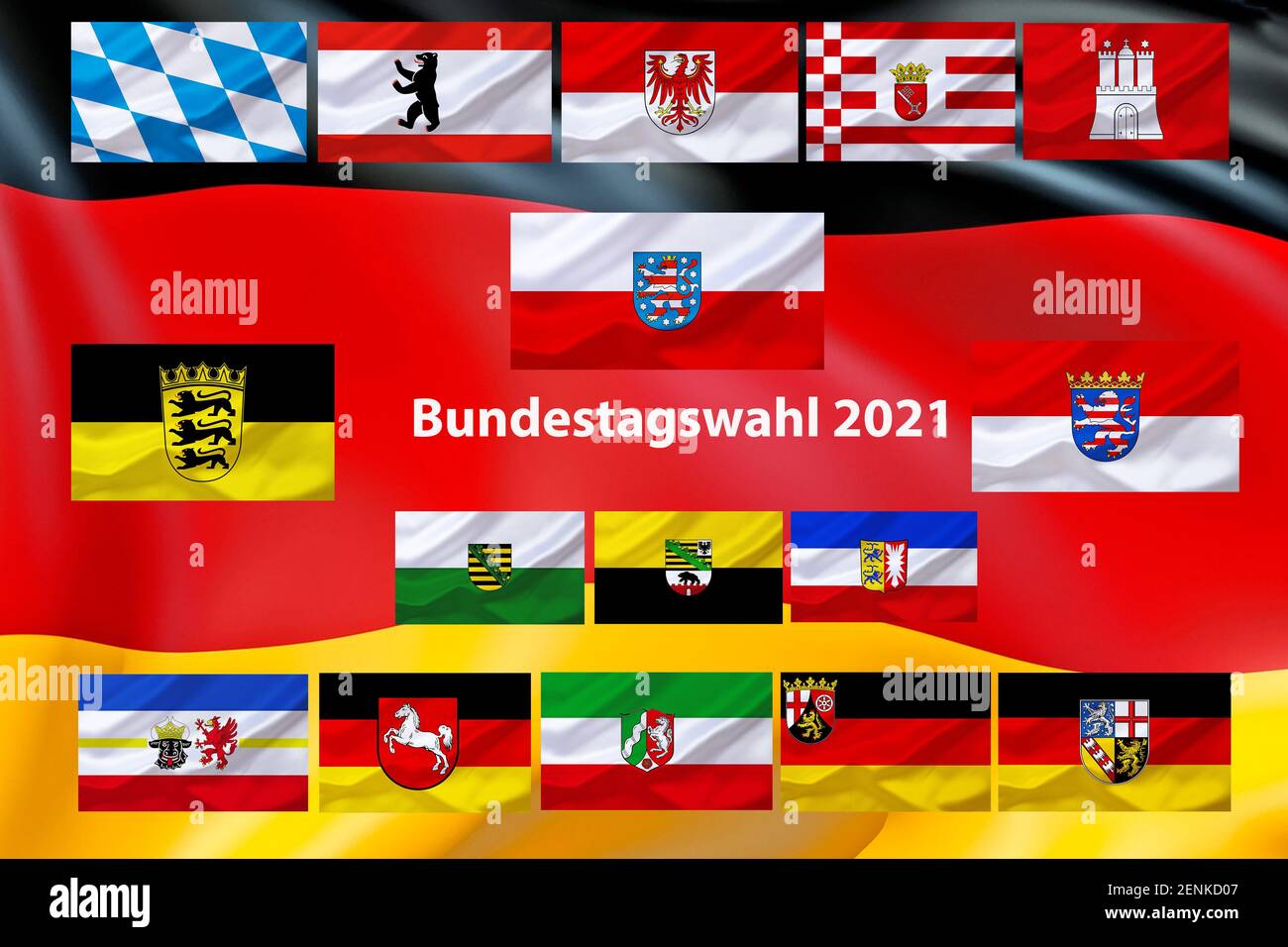 Bundestagswahl 2021, Flagge, Flaggen, Logow, Wappen, Bundesländer, Stock Photo