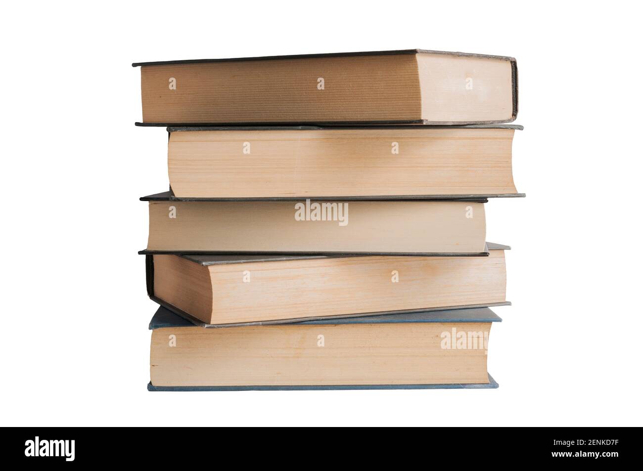 Pile with 5 old books isolated on white background Stock Photo