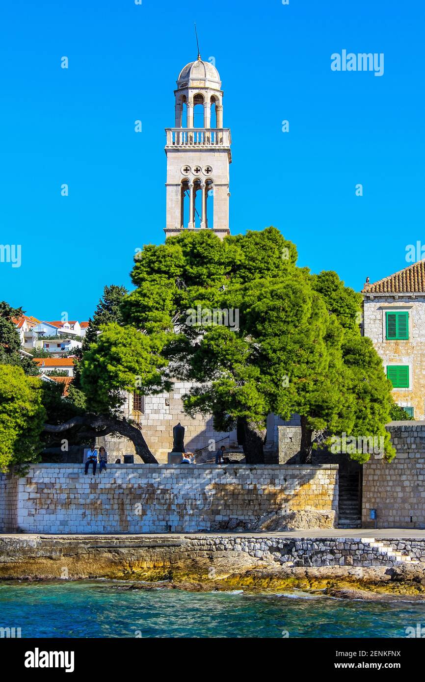 Hvar, Croatia - October 2, 2011: View of Franciscan Monastery and Church of Our Lady of Mercy on a Sunny Day Stock Photo