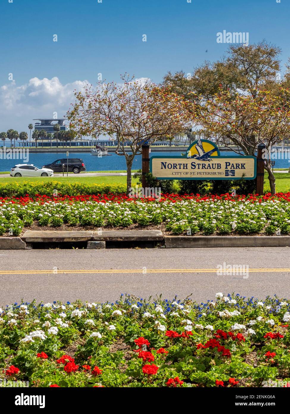 Flower beds in North Straub Park on the waterfront in downtown St Petersburg FLorida USA Stock Photo