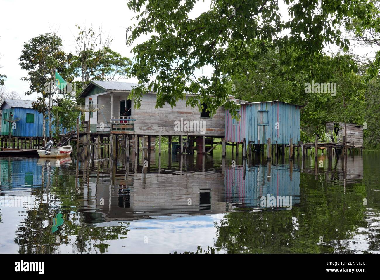 The flooded village of Boca de Mamirauá in the Mamirauá Sustainable Development Reserve Amazonas Brazil Stock Photo