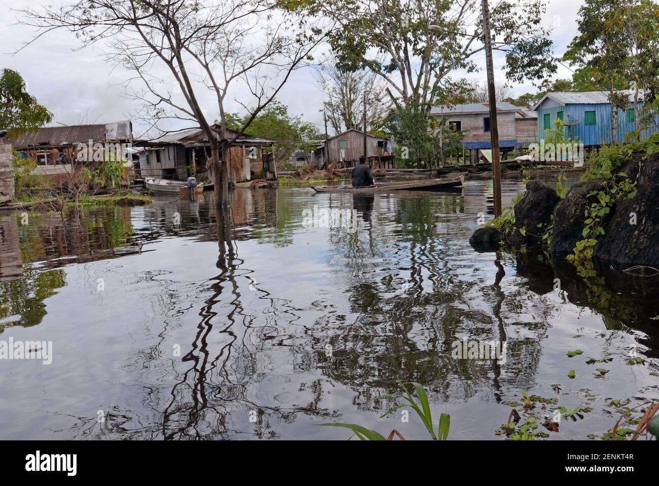 The flooded village of Boca de Mamirauá in the Mamirauá Sustainable Development Reserve Amazonas Brazil Stock Photo