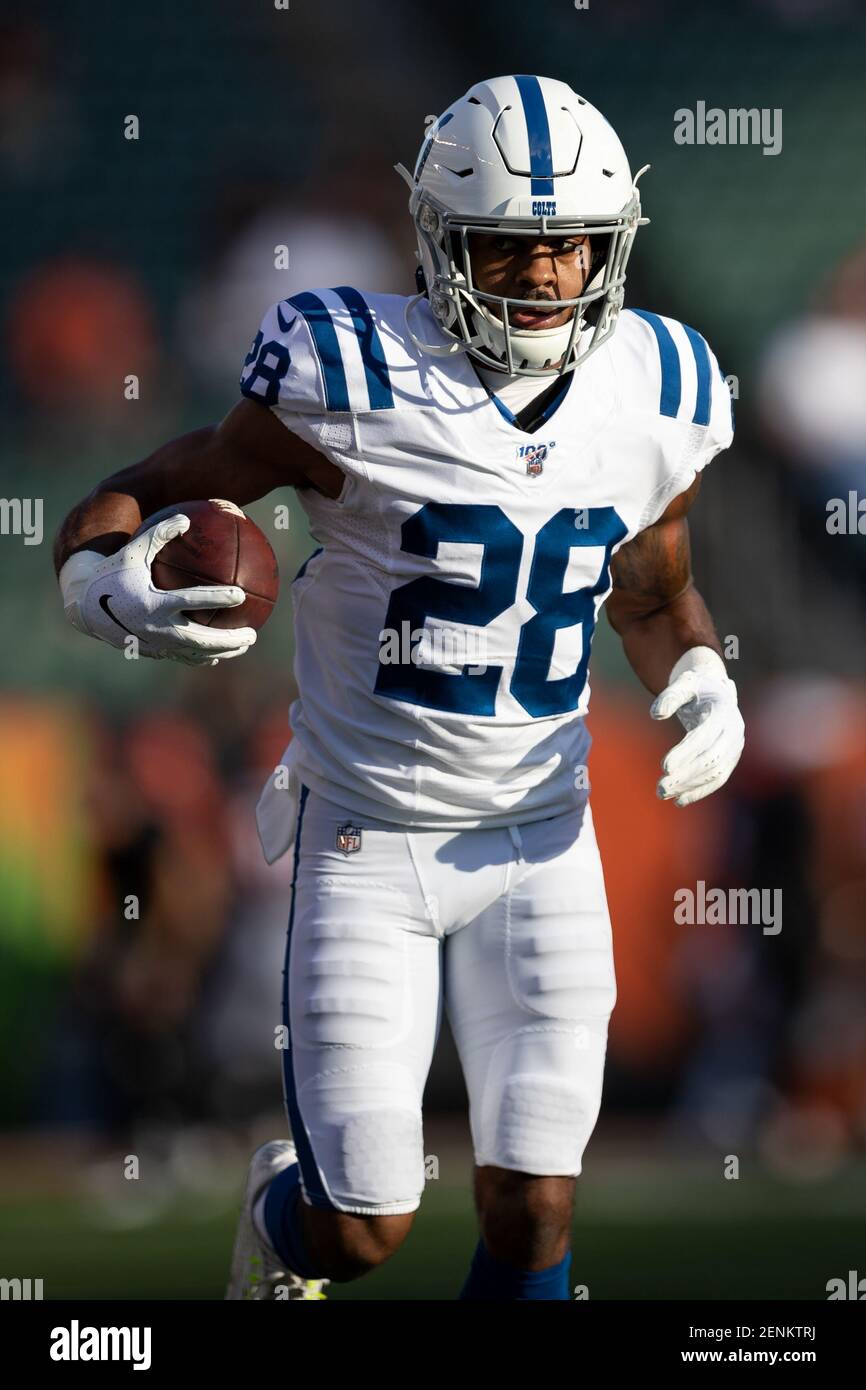 Indianapolis Colts cornerback Chris Milton (28) during NFL football  preseason game action between the Indianapolis Colts and the Cincinnati  Bengals at Paul Brown Stadium in Cincinnati, OH. Adam Lacy/CSM Stock Photo 