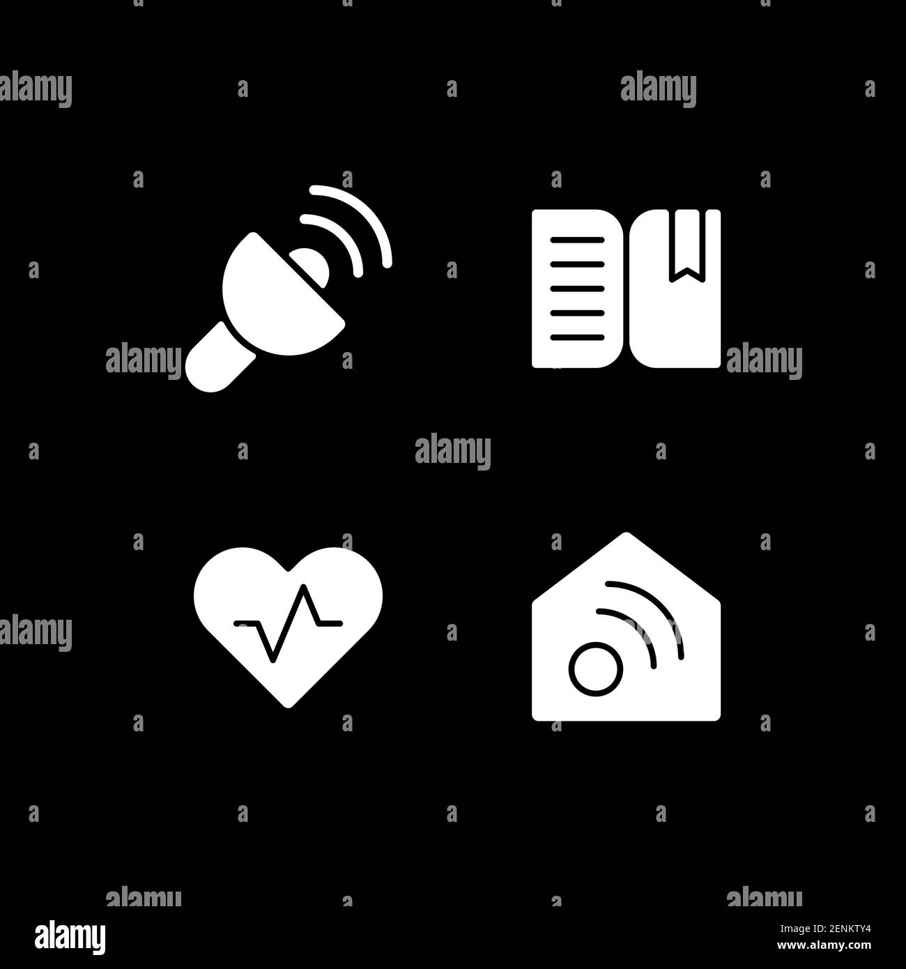 Mobile interface white glyph icons set for dark mode Stock Vector
