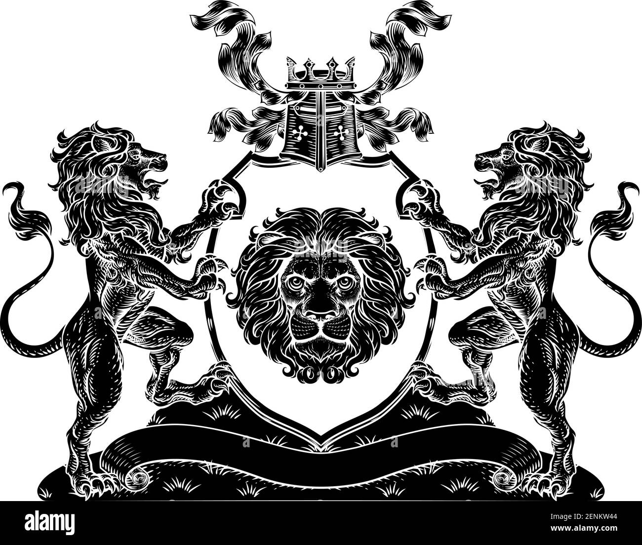 Coat of Arms Lions Crest Shield Family Seal Stock Vector