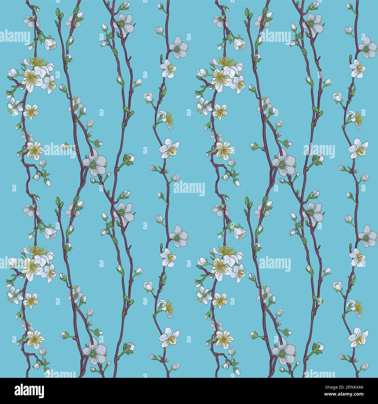 Blossom Japanese Sakura Cherry Flower Pattern Stock Vector