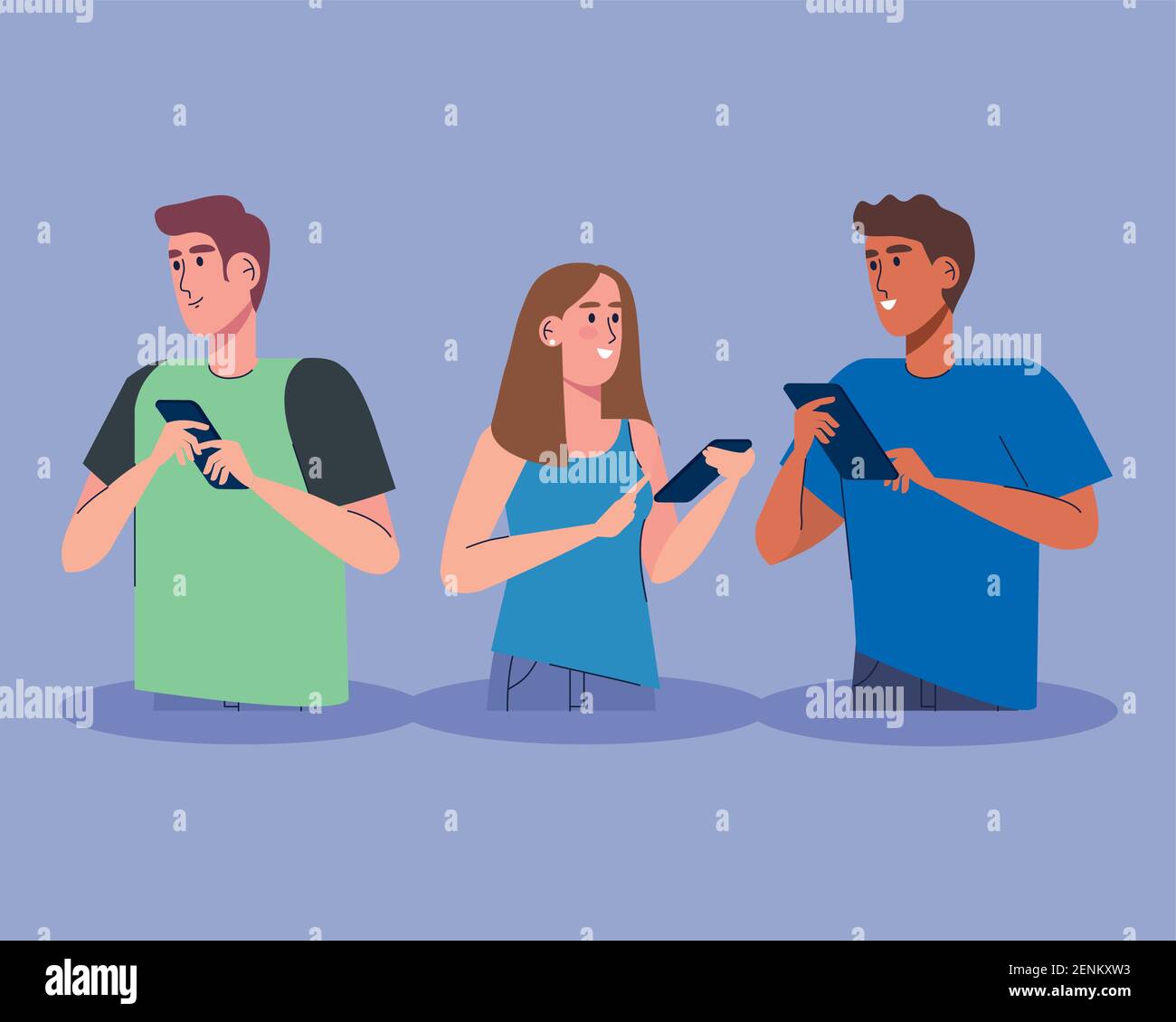 interracial three persons using technology Stock Vector