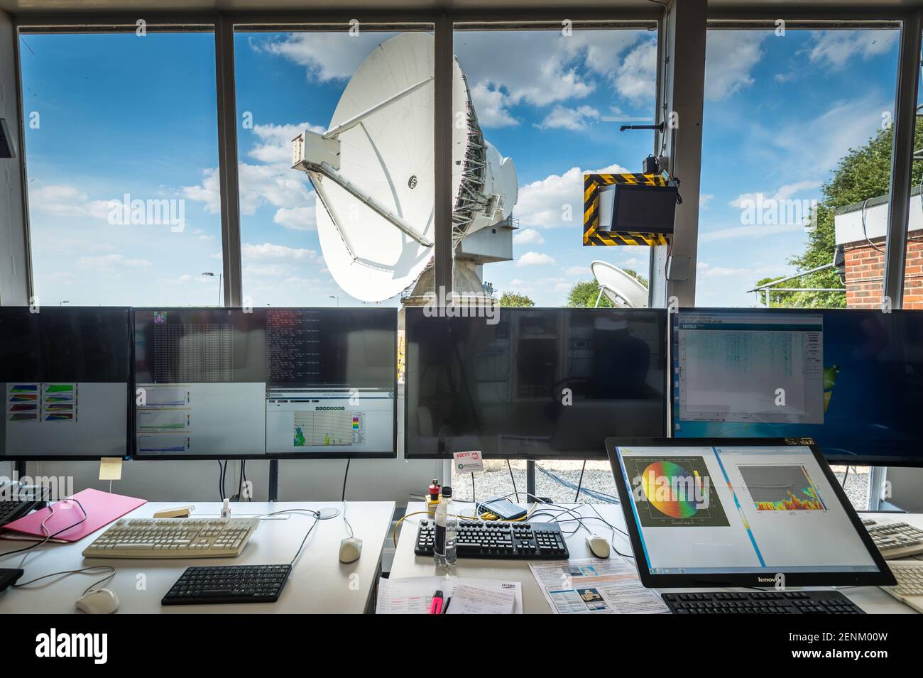 Inside the control centre of the 25m Chilbolton Advanced Meteorological Radar (CAMRa), the largest fully steerable meteorological radar in the world, Stock Photo