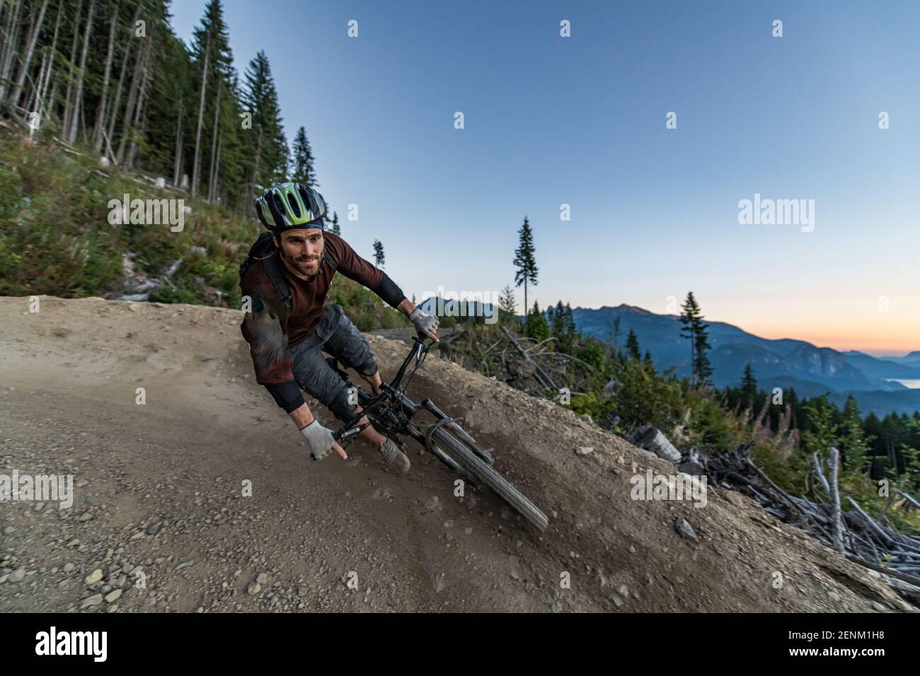 Mountain biker on hill, Squamish, British Stock Photo