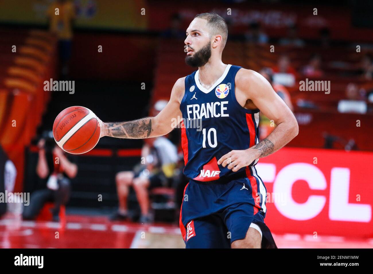 French professional basketball player for the Orlando Magic of the National  Basketball Association (NBA) Evan Fournie keeps the ball at the second  round of Group G Jordan vs France 2019 FIBA Basketball