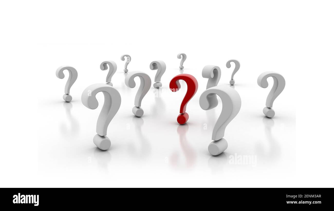Question mark background single red one standing out Stock Photo