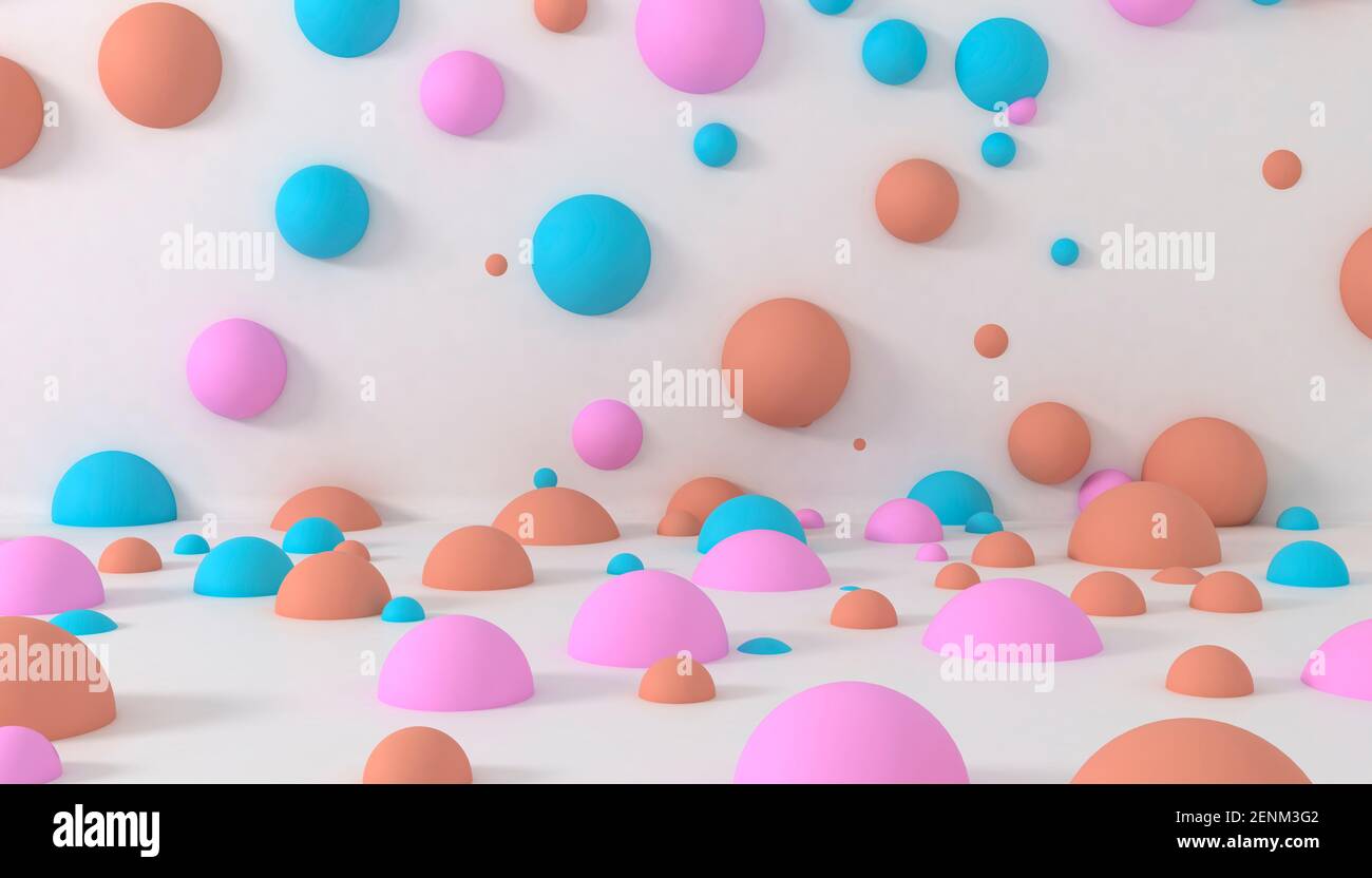 Abstract 3d rendering of geometric shapes. Composition with spheres ...
