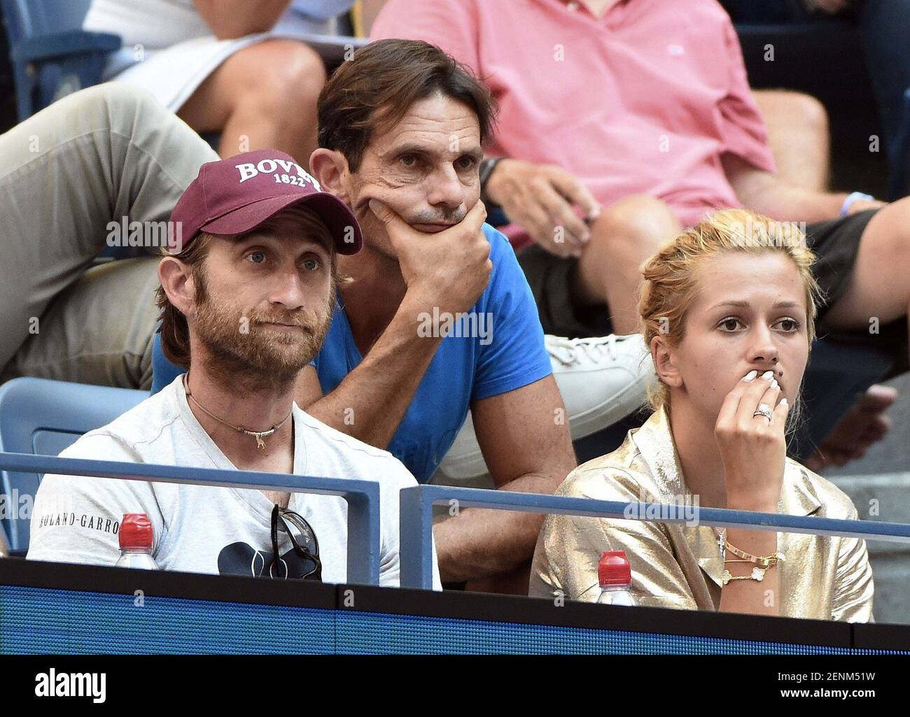 US Open 2019. Day nine. Daniil Medvedev's coach Gilles Cervara (left) and  Daniil Medvedev's wife (right) in the stands during a match between Daniil  Medvedev of Russia and Stan Wawrinka of Switzerland.
