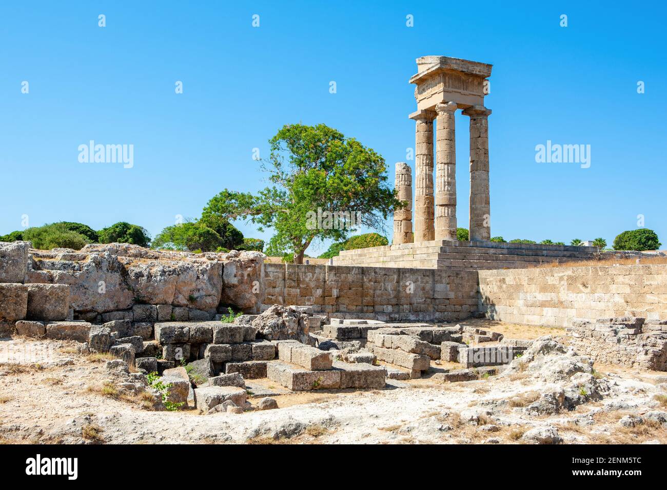 Ruins of the Temple of Pythian Apollo on the Rhodes island, Greece Stock Photo