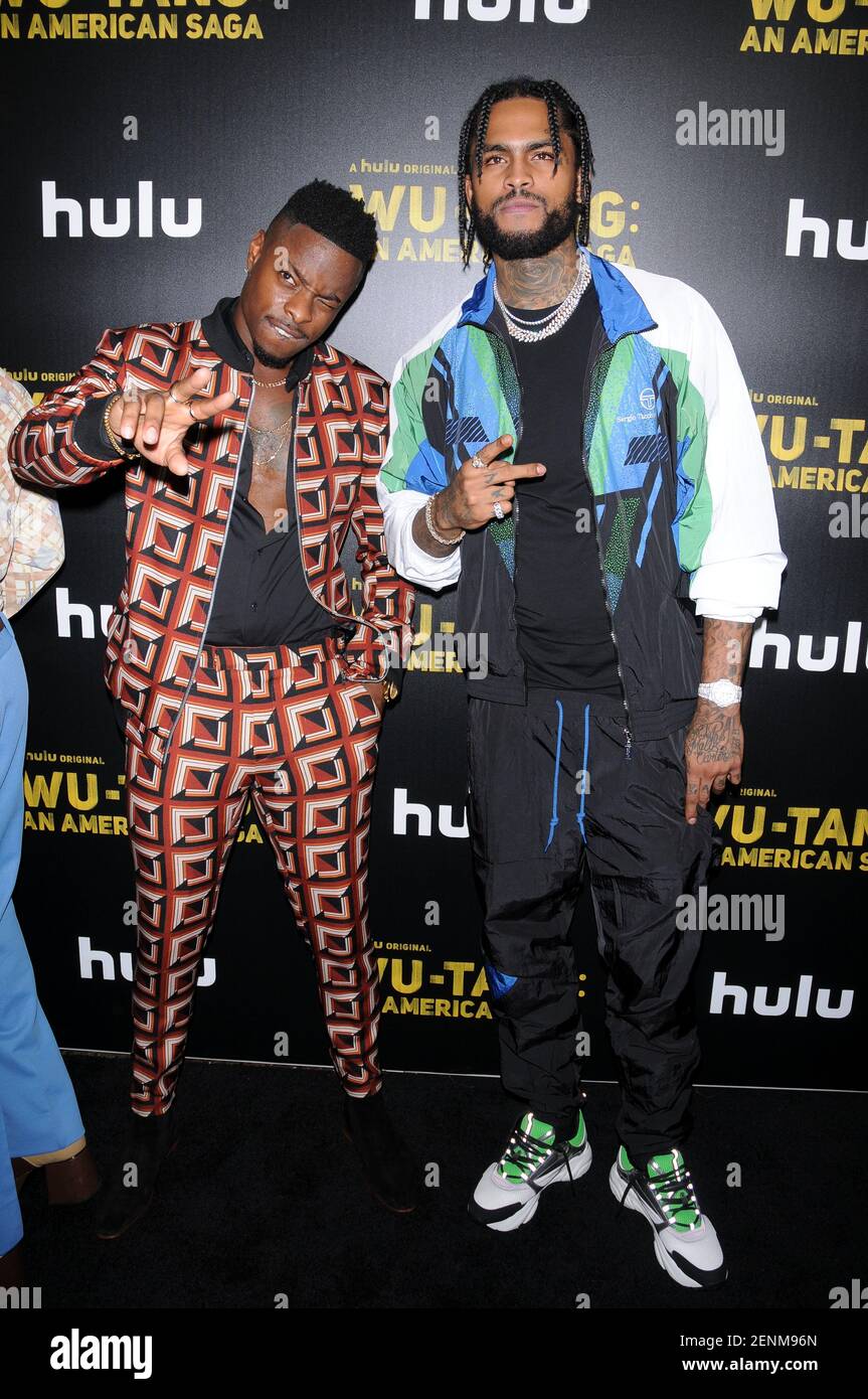 L-R) Johnell Young and Dave East (David Brewster Jr.) attend the Wu-Tang:  An American Saga premiere held at Metrograph in New York City. (Photo by  Efren Landaos / SOPA Images/Sipa USA Stock