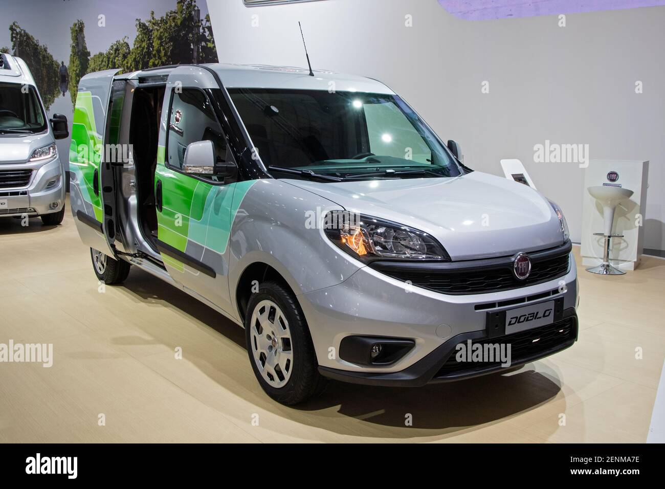 Fiat Doblo commercial vehicle at the Brussels Autosalon Motor Show. Belgium  - January 18, 2019 Stock Photo - Alamy