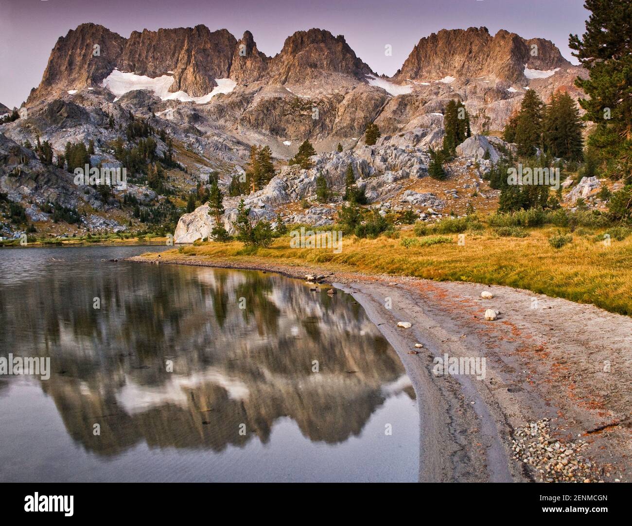 Minarets over Ediza Lake at sunrise, Sierra Nevada, Ansel Adams ...