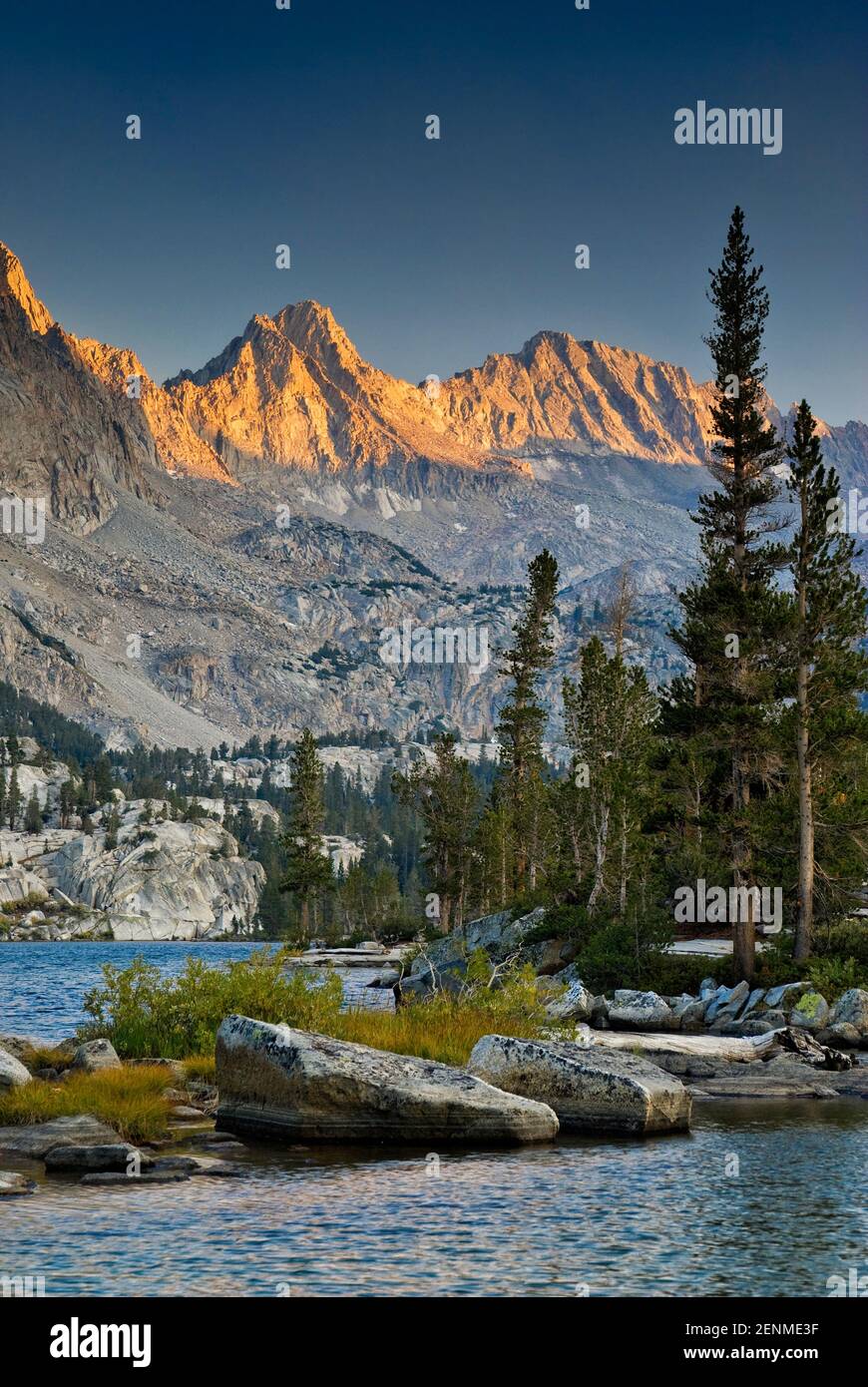 Mount Thompson (left), Blue Lake in Sabrina Basin, Evolution Region ...