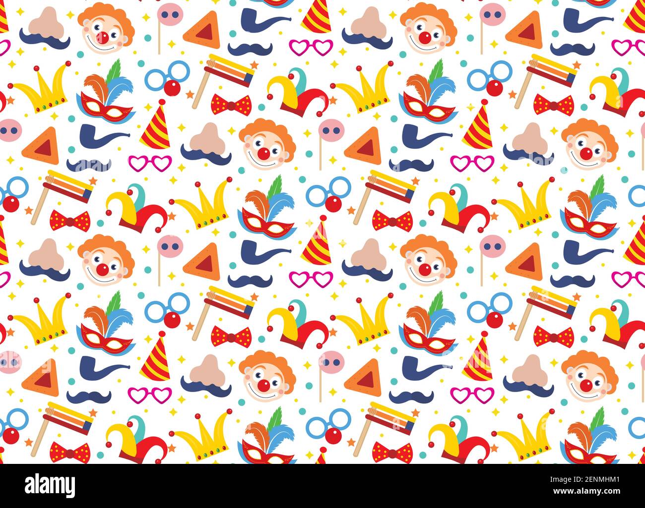 Happy purim seamless pattern with clowns. Circus, carnival endless ...