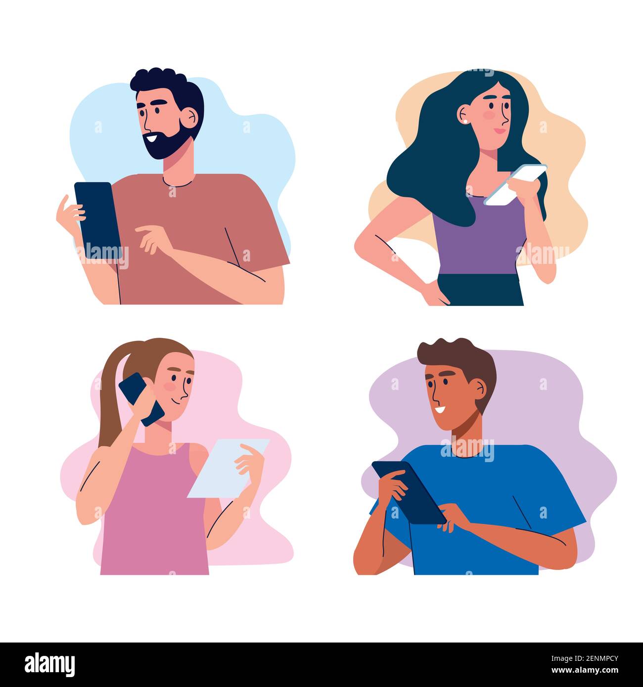 Four people and smartphones Stock Vector Images - Alamy