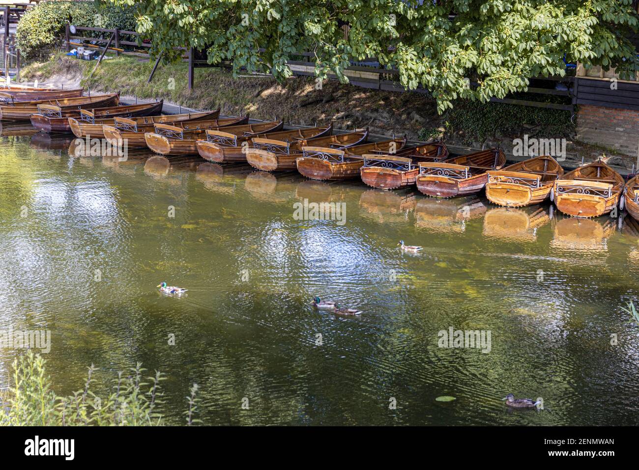 Summertime in Constable Country - Rowing boats for hire on the River Stour at Dedham, Essex UK Stock Photo