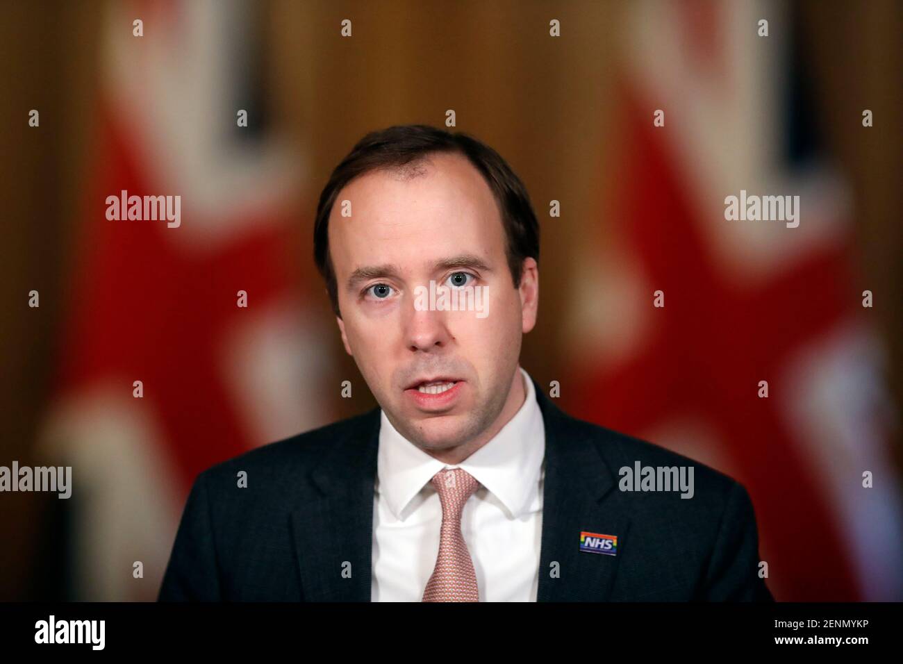 Health Secretary Matt Hancock during a media briefing in Downing Street, London, on coronavirus (COVID-19). Stock Photo