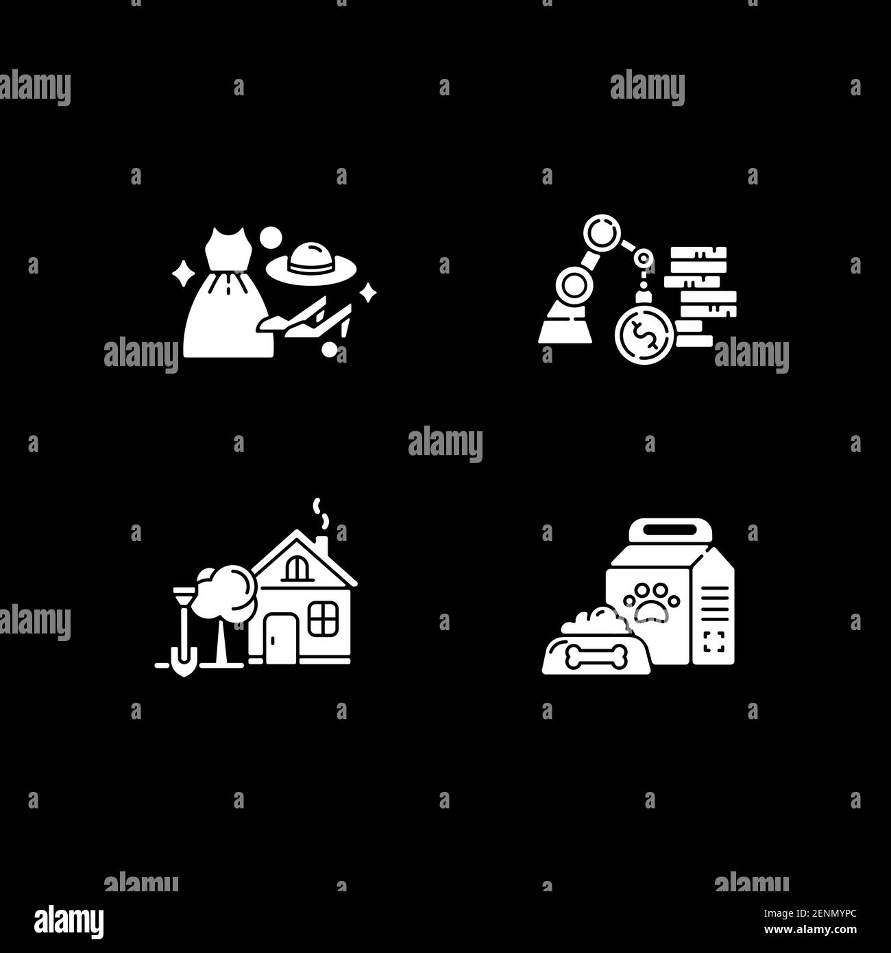 Ecommerce categories white glyph icons set for dark mode Stock Vector ...