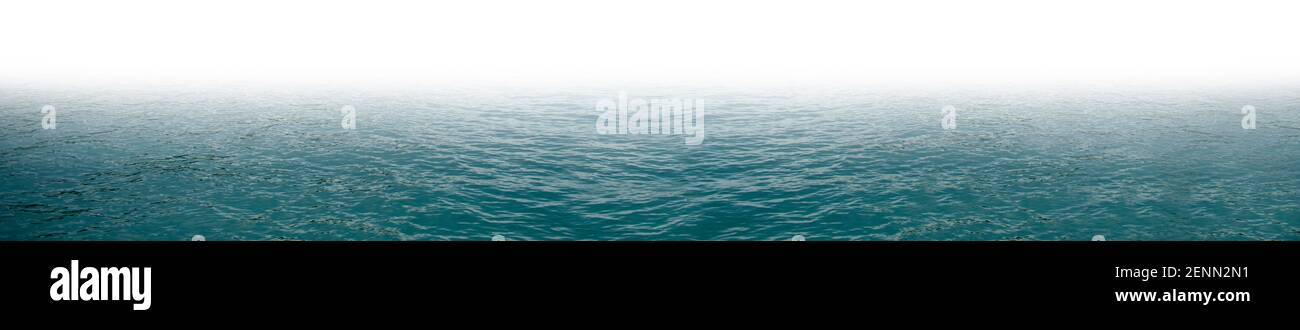 Wide horizontal copy space surface water texture for background. Water isolated with white room for text suitable for print or web banner. Stock Photo