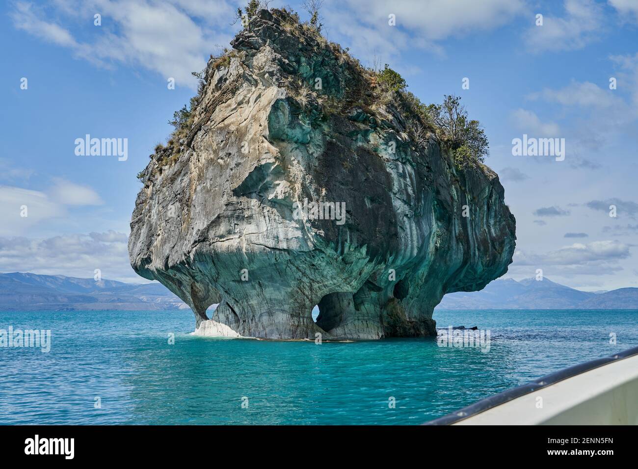 Chapel at Marbel Caves, General Carrera Lake, or Lake Buenos Aires. It is located along the carretera austral in Patagonia and shared by Argentina and Stock Photo