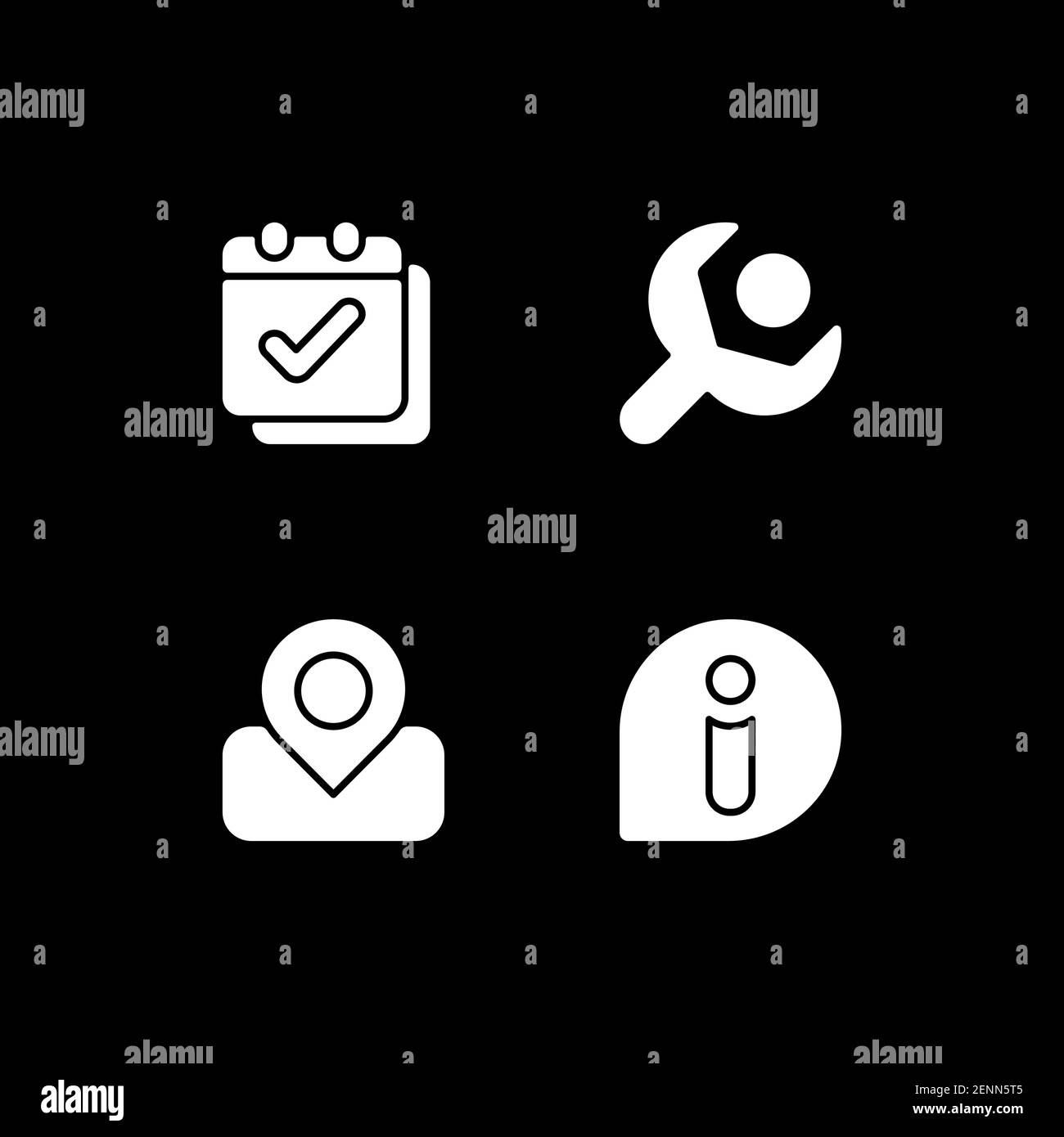 Smartphone interface white glyph icons set for dark mode Stock Vector
