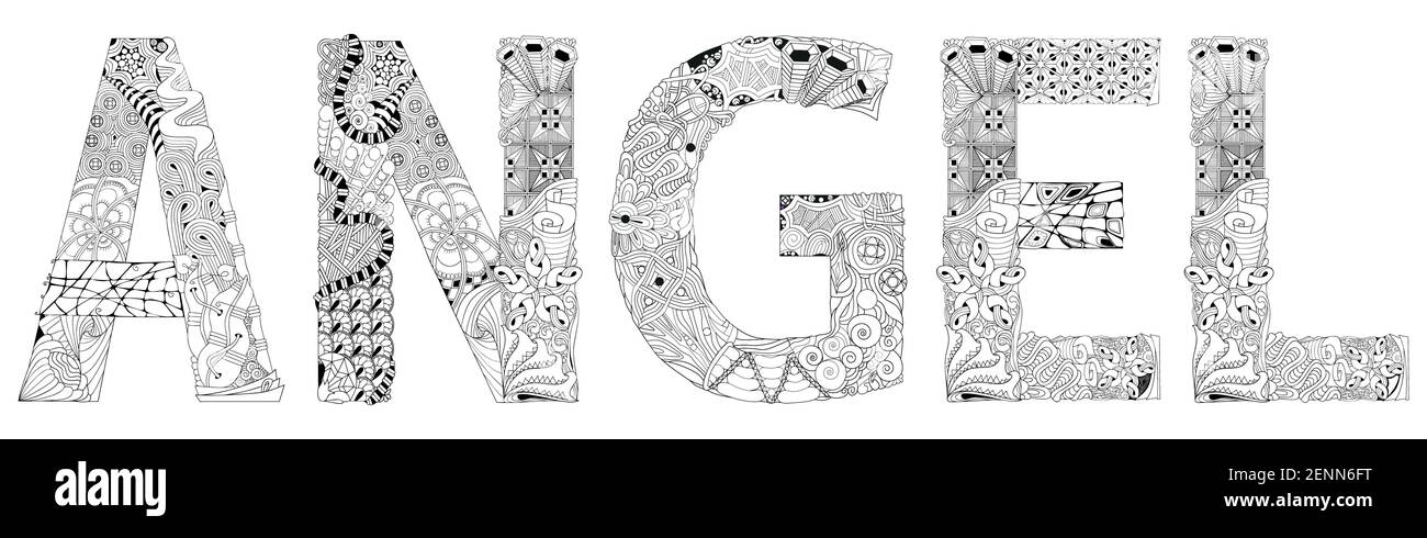 Hand-painted art design. Hand drawn illustration words ANGEL for ...