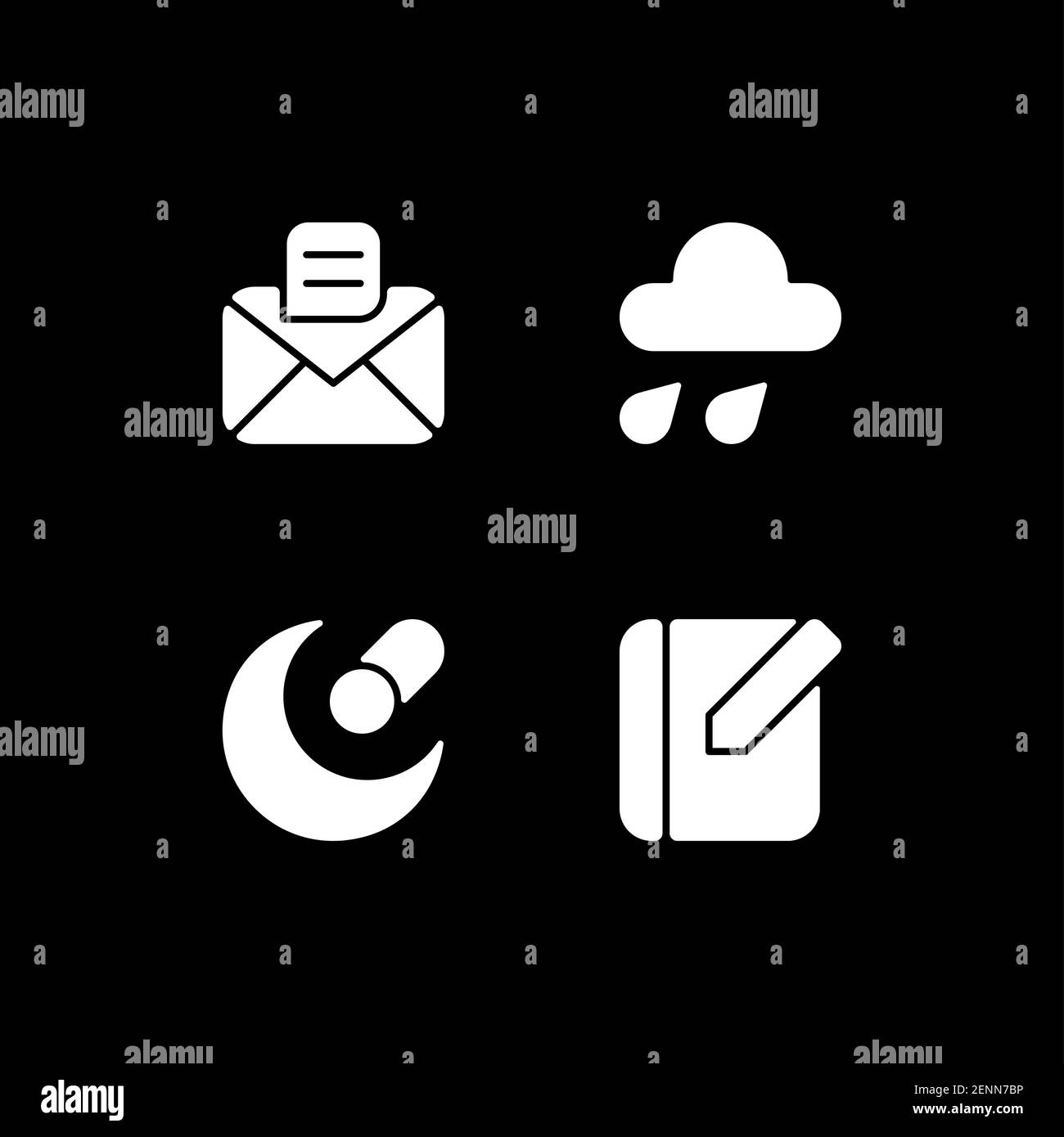 Mobile interface white glyph icons set for dark mode Stock Vector