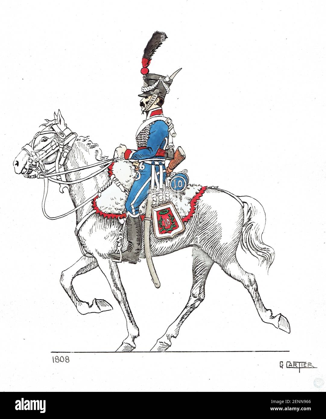 4 Cavaliers Clairons Hussards 1er Empire - Figurines CBG Mignot - 75mm - Plomb Peint