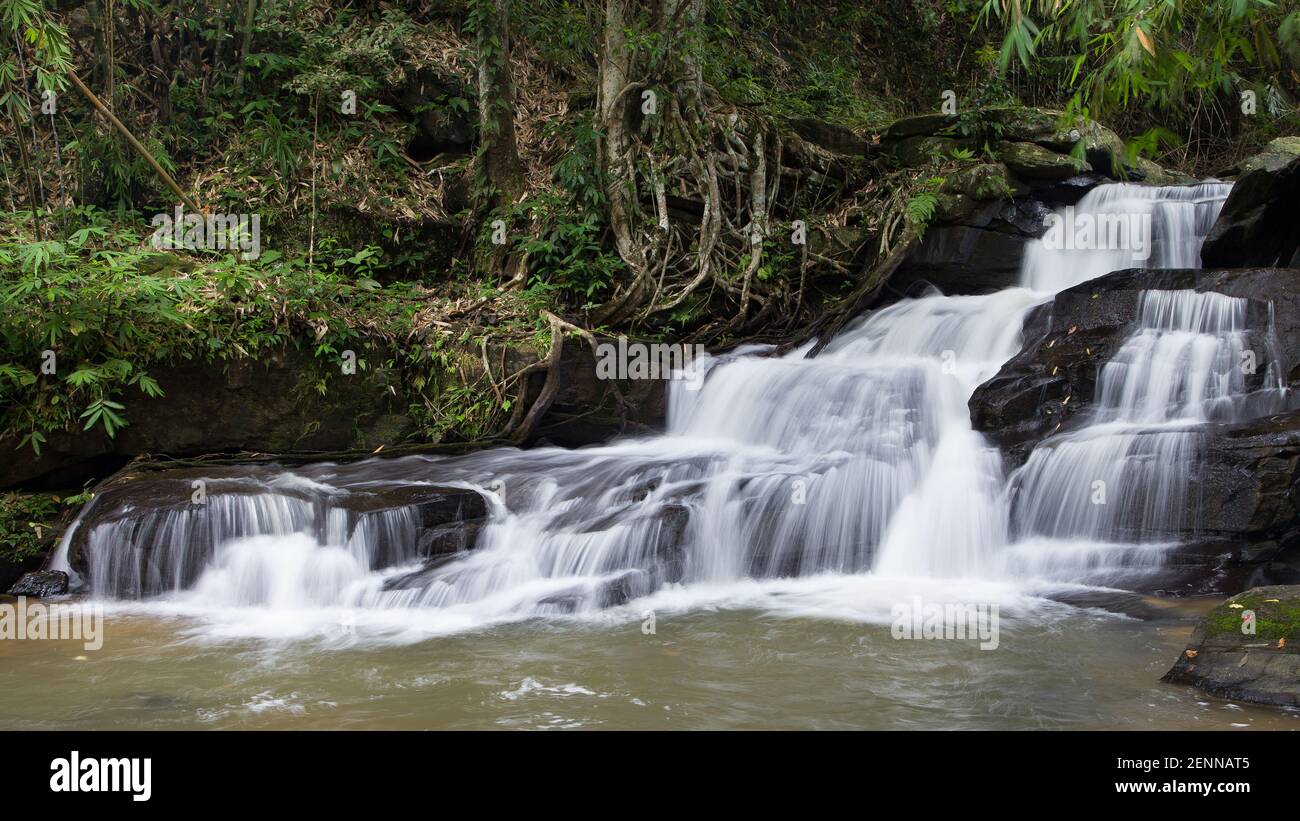 Pratu Muang Waterfall on the slopes of the Doi Inthanon, Thailand. Stock Photo