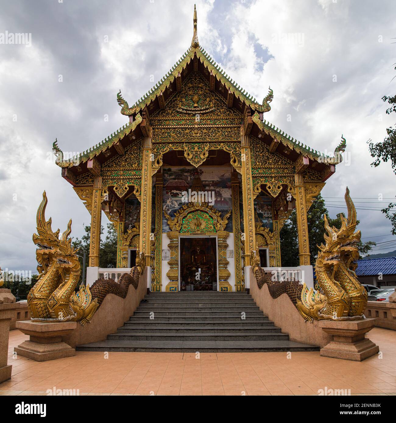Ubosot at Wat Phra That Doi Kham in Chiang Mai, Thailand. Stock Photo