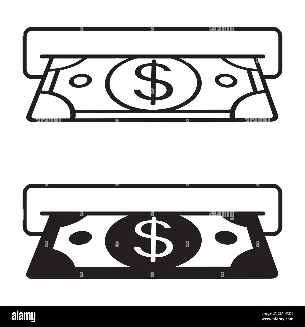 Two icon insert cash or receive money in ATM for apps and websites Stock Vector