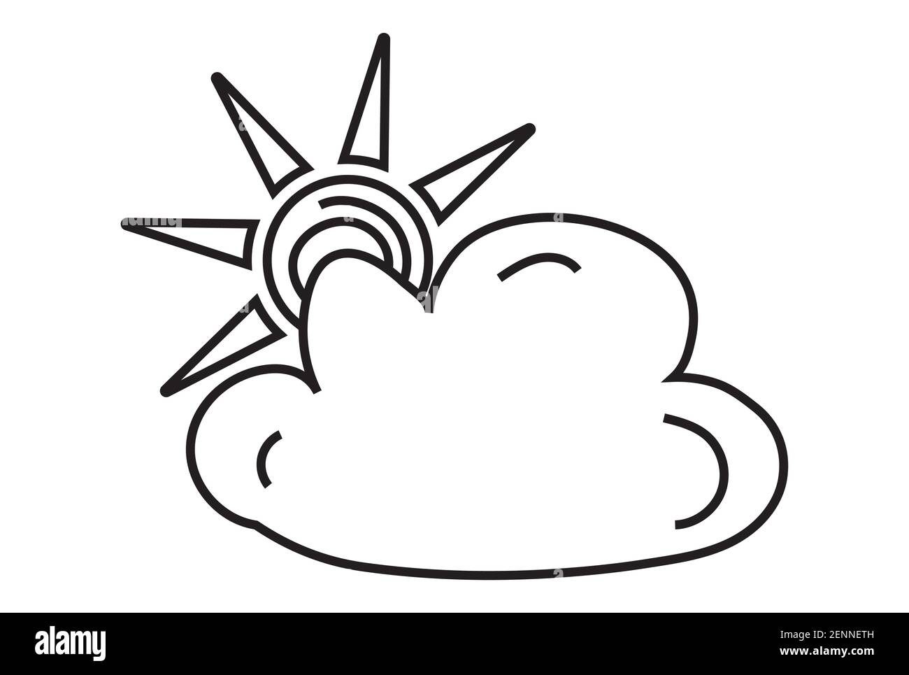 clouds partly blocking the sun - Line art icon for apps or website Stock Vector