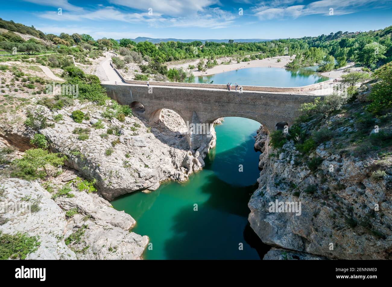 Pont du Diable over the Herault river, near Saint Jean de Fos, in Herault, in Occitanie, France Stock Photo