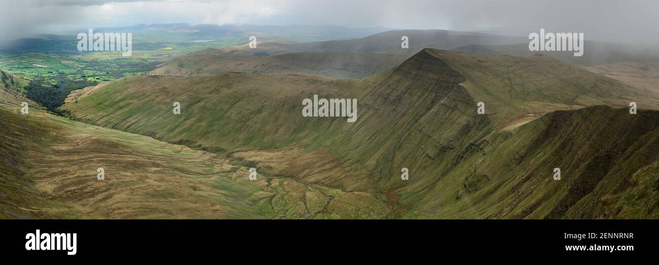 A panoramic view of Cribyn and Cwm Sere in the Brecon Beacons, Wales. Stock Photo