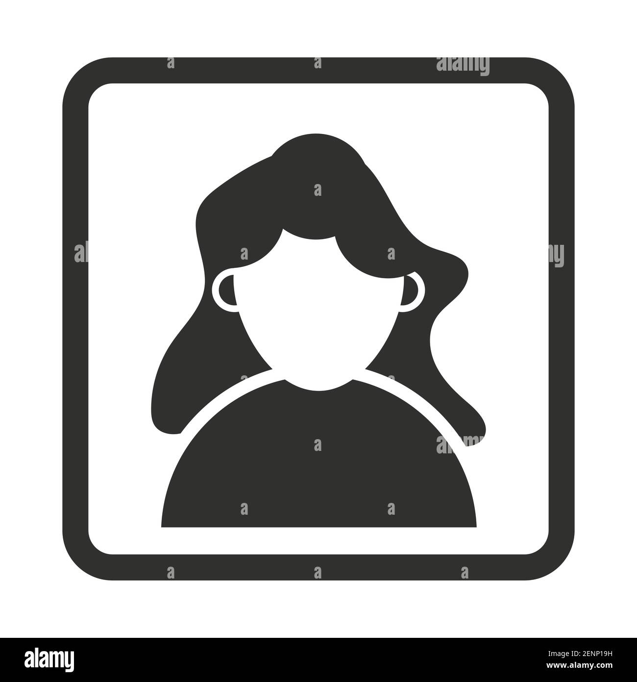 Female portrait face on photo frame / woman photo selfie flat icon for app and website Stock Vector