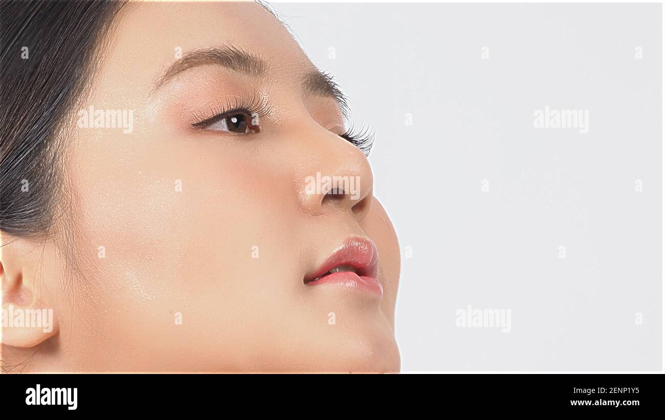 Beauty and skin concept. Young asian woman beauty face make up for ...