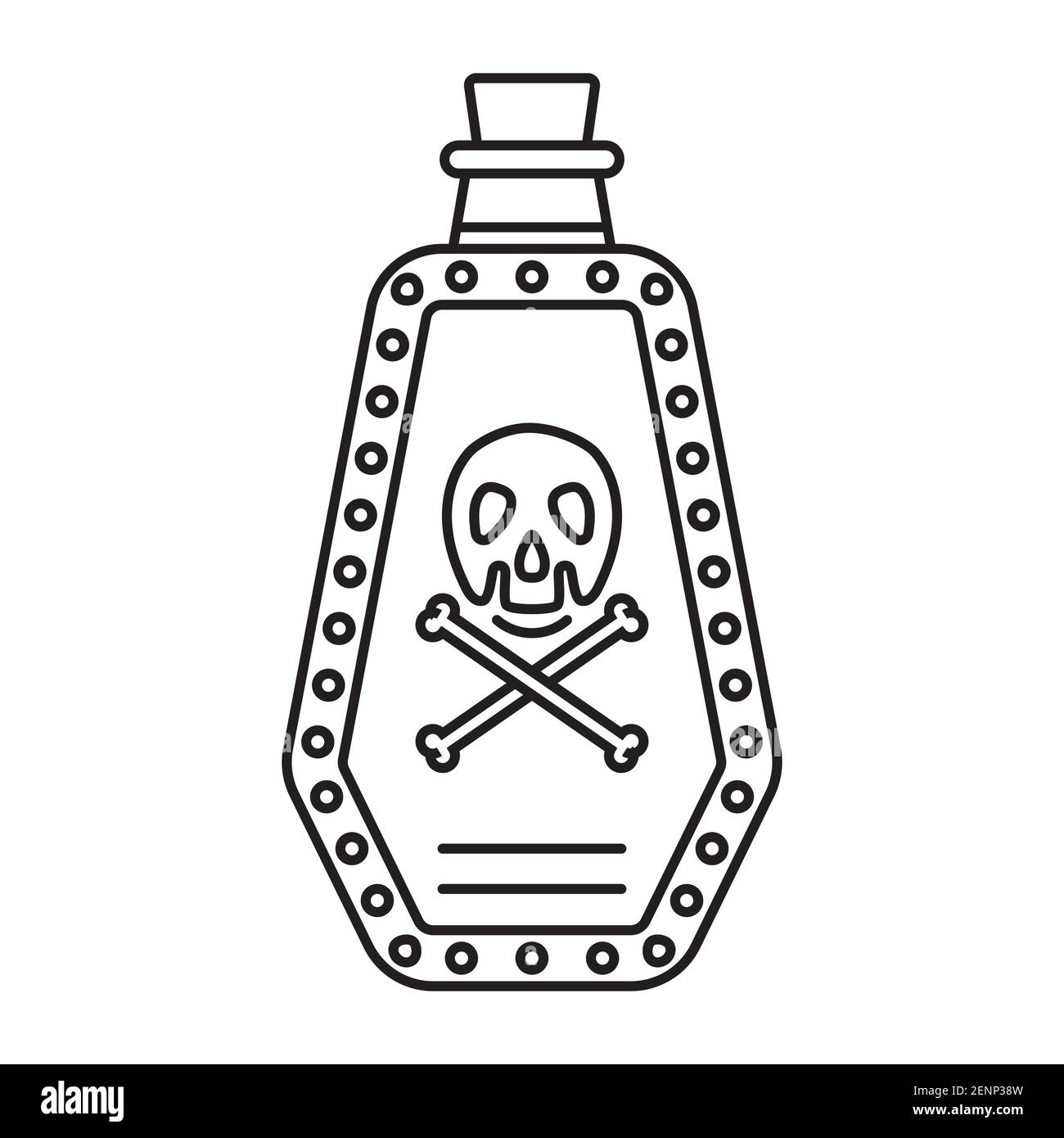 Poison bottle or poisonous chemicals with crossbones line art icon for
