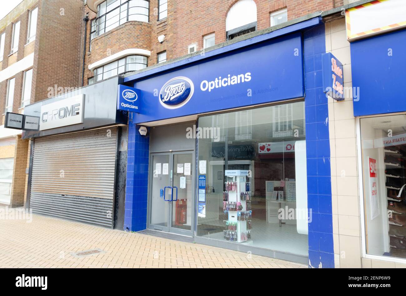 Rhyl, Denbighshire; UK: Feb 21, 2021:Boots Opticians have a store on the High Street in Rhyl Stock Photo