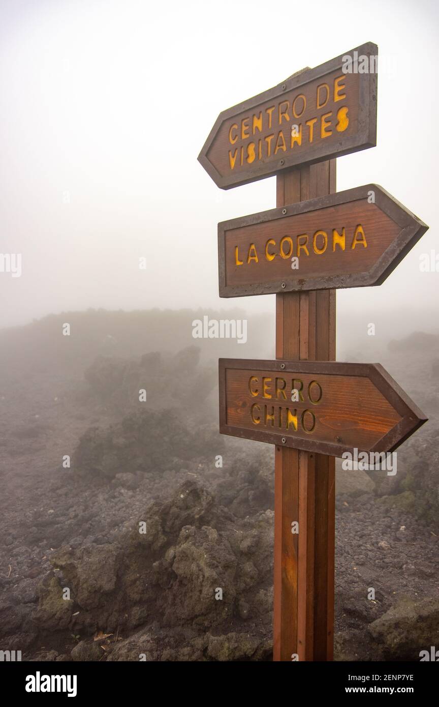 Signs at Pacaya volcano in Guatemala Stock Photo