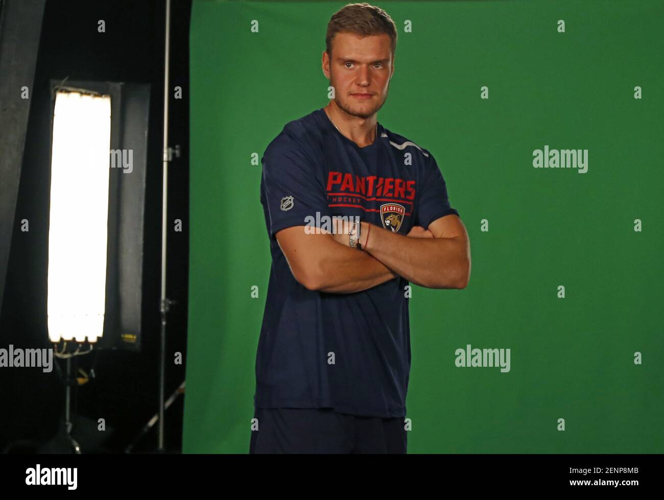 Florida Panthers center Aleksander Barkov poses for the Panthers productions crew during media day at the BB&T Center on Sept. 12, 2019 in Sunrise, Fla. (Photo by David Santiago/Miami Herald/TNS/Sipa USA) Stock Photo