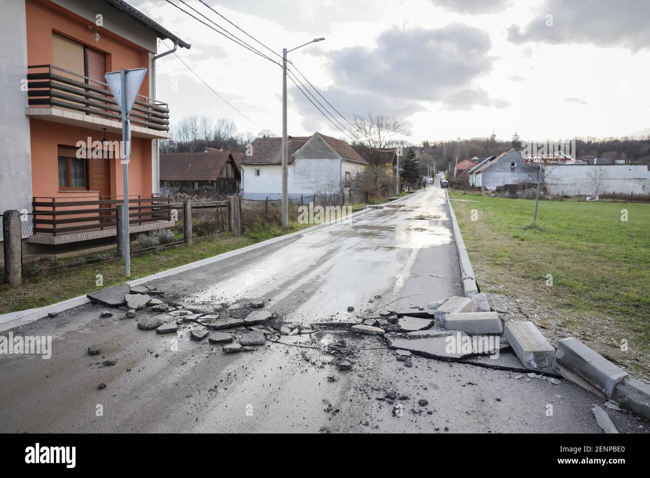 A catastrophic earthquake measuring 6.3 hit Petrinja and was felt in most of the country. So far 7 people died during earthquake. In the photo: destro Stock Photo