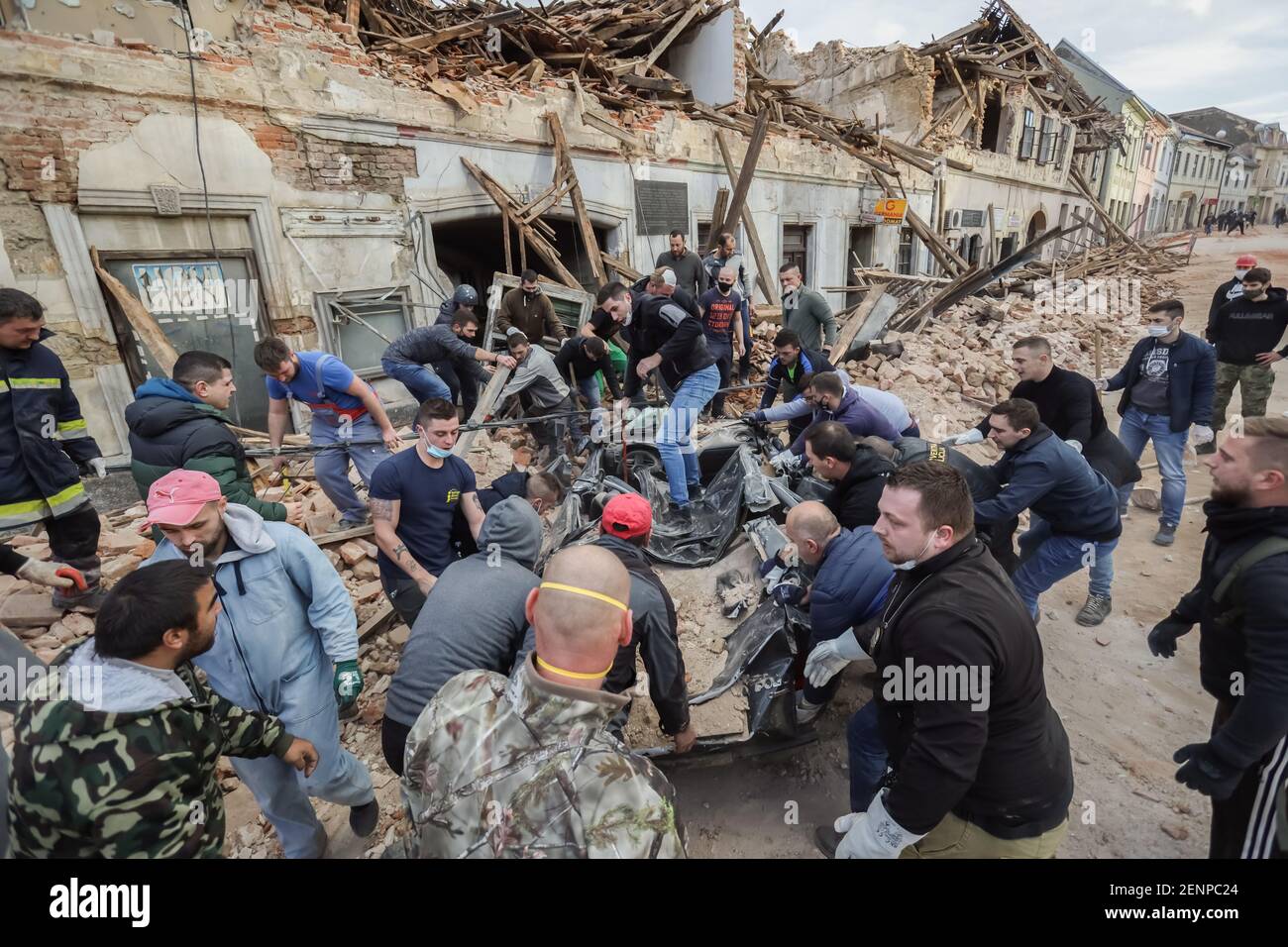 A catastrophic earthquake measuring 6.3 hit Petrinja and was felt in most of the country. So far 7 people died during earthquake. In the photo: People Stock Photo