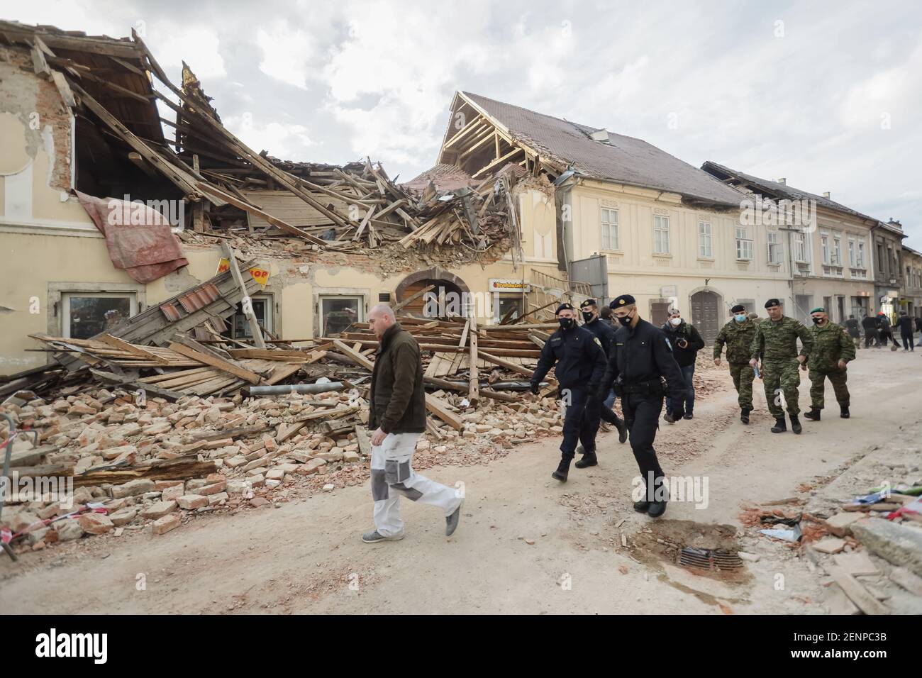 A catastrophic earthquake measuring 6.3 hit Petrinja and was felt in most of the country. So far 7 people died during earthquake. In the photo: Police Stock Photo